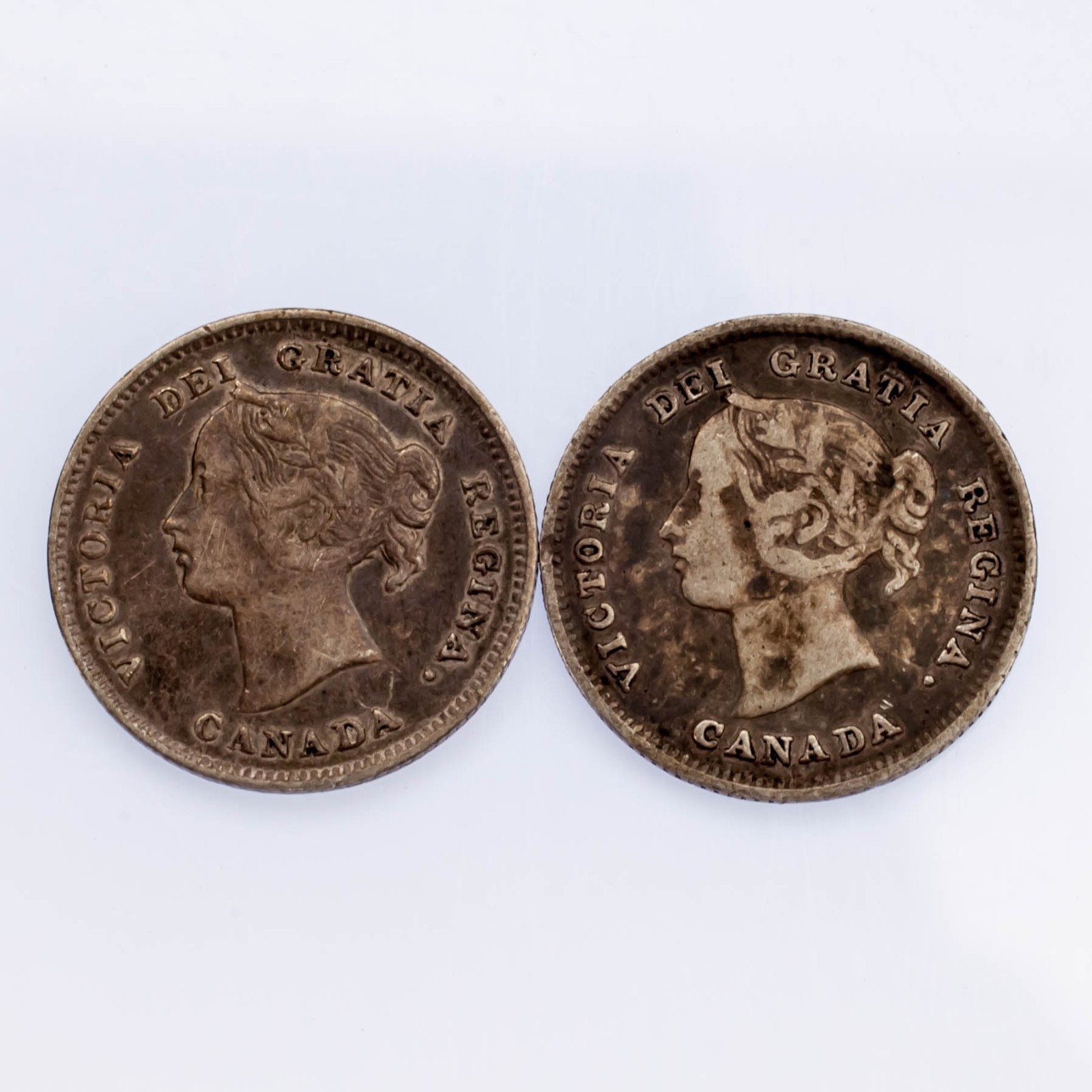 Full Of Two Canada 5C Silver Coins, Included 1891 IN VF, 1897 IN XF Condition... Item image 2