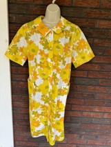 Vintage Yellow Orange Robe Duster Dress Medium 12 Snap Front Pocket Shor... - £55.83 GBP
