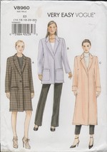 Very Easy Vogue 8960 Slim Fitted Coat Jacket Pattern Misses Size 14-22 Uncut - £21.60 GBP