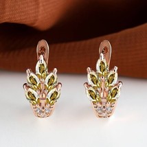 14k Rose Gold Over 3.10Ct Marquise Simulated Peridot  Leaf Hoop Earrings Women - £67.78 GBP