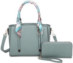 Scarf-wrapped-handles Faux Leather Satchel with Matching Wallet - $85.99+