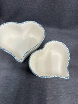Vintage Pair Of LOAN AN Heart Shaped Nesting Bowls with Spongeware Trim - £4.74 GBP