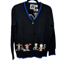 Storybook Knits Vintage Black It&#39;s A Small World After All Cardigan Zip ... - £47.19 GBP