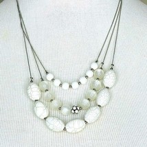 NY Collection White Beaded Triple Strand Necklace - £13.19 GBP
