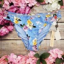 Nanette Lepore Monaco Bikini Swim Bottom L Blue Floral Swimwear New High Waist - £19.91 GBP