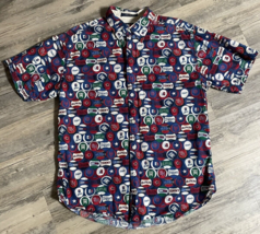 Vtg Tommy Hilfiger Baseball Shirt Navy Short Sleeve Button Mens Medium Dad - £13.91 GBP