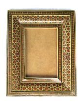 Vintage Middle Eastern Khatam Kari Marquetry Inlaid Wood Picture Frame H... - $47.49