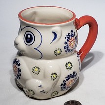 Yokohama Studio Hand Painted Monkey Cat Bear Mug 3D Blue Cream Red Handle 16 oz - $18.95