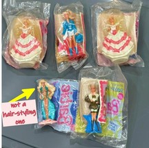 Barbies with Hair You Can Style McDonald’s Happy Meal Toys Lot of 5 Cake Toppers - £7.75 GBP