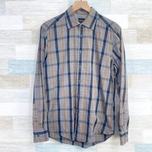 Jos A Bank Travelers Poplin Shirt Brown Gray Plaid Career Cotton Mens Me... - $24.74