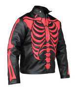 Skeleton Jacket - Men's Skeleton Leather Jacket Zip Up - Red & Black - $279.99