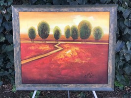 Catan Original Abstract Modern Landscape Vintage Mid Century Signed Oil Canvas - £450.67 GBP