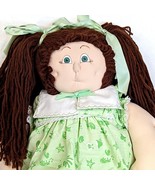 Vintage Soft Sculpture Homemade (Cabbage Patch Like) Doll Green Dress Sq... - £19.01 GBP