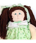 Vintage Soft Sculpture Homemade (Cabbage Patch Like) Doll Green Dress Sq... - £18.07 GBP