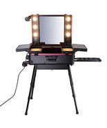 Rolling Makeup Case With Bulb Mirror Adjustable Leg Detachable Wheel - £418.80 GBP