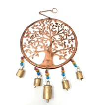 Tree of Life Metal Wind Chime 10 Inch Round Hanging Beads Bells - £19.98 GBP