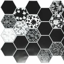 Dundee Deco PG7030 Black and White Faux Hexagon Floral Mosaic, 3.2 ft x 1.6 ft,  - £7.69 GBP+