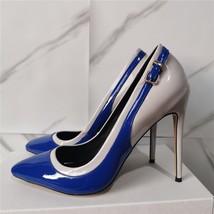 Fashion Women Blue Patent Leather Pumps Pointed Toe Stiletto Ultra High Heel Sex - £95.09 GBP