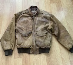 Vintage 80/90s Greenwich DIV Of Midway Brown Leather Bomber Jacket Mens Large 44 - $95.00