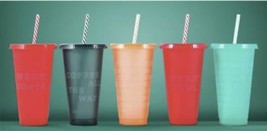 Starbucks 2019 Holiday Christmas Winter Reusable Cold Cups 5 pk With Straws NEW - £28.68 GBP
