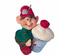 Hallmark 1983 Christmas ornament elf ice cream sundae soda holiday figurine vtg - £13.44 GBP