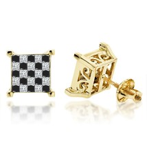 2CT Princess Simulated Diamond Square Cluster Stud Earrings Gold Plated Silver - £73.63 GBP