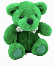 First Main Green Teddy Bear Plush 6 inc Lucky 3 Leaf Clover Bow Tie St Patrick - $19.62