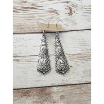 Stunning Ornate Silver Tone Long Dangle Earrings - New - $14.99