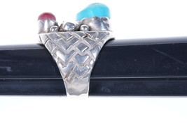 Sz8.25 Vintage Navajo Sterling turquoise and coral men&#39;s ring - £203.57 GBP