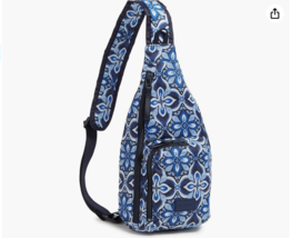 NWT Vera Bradley Mini Sling Backpack Raindrop Medallion Ripstop Blue White Nylon - £33.55 GBP