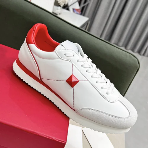 Ew calfskin lace up flat casual shoes men s contrast color rivet thick sole small white thumb200