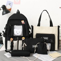 5 Pcs Sets Cute Canvas Schoolbags for Teenage Girls Children Handbag Shoulder Ba - £27.70 GBP