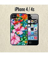 Tropical Floral Print for iPhone 4 / 4s Black Case 2 in 1 Heavy Duty Cover - £7.44 GBP