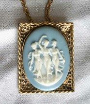 Three Goddesses Ancient Style Gold-tone Cameo Style Brooch Pendant 1960s vintage - £15.92 GBP