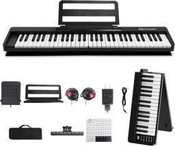 Cossain Folding Piano 61 Key Keyboard With Upgrade Imitation Wood, Deep Black - £121.35 GBP
