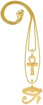 Ankh And Eye Of Ra Necklace Set Egyptian with 24 And 30 Inch Long Chains Horus - £22.29 GBP