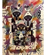 Gianto Large Batik Fabric Art King Queen Child Tribal Vintage But Modern... - $4,650.34 MXN