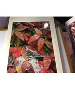 Nan Williams 13” x 9” finch bird red fall leaves flower photo - $35.99