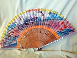 Vintage  Chinoiserie  Cabriolet Hand Fan  - £19.41 GBP