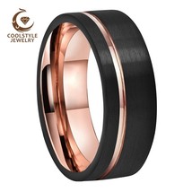 Mens Womens 8MM Tungsten Carbide Ring Black Rose Gold Wedding Band With Offset G - £21.73 GBP