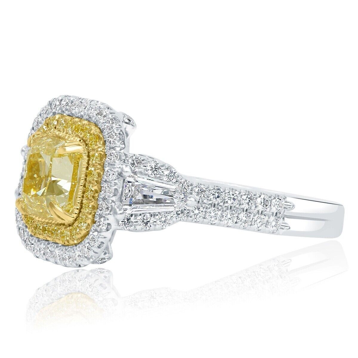 GIA Certified 2.43 TCW Cushion Light Yellow Diamond Engagement Ring 18K Gold Item image 2