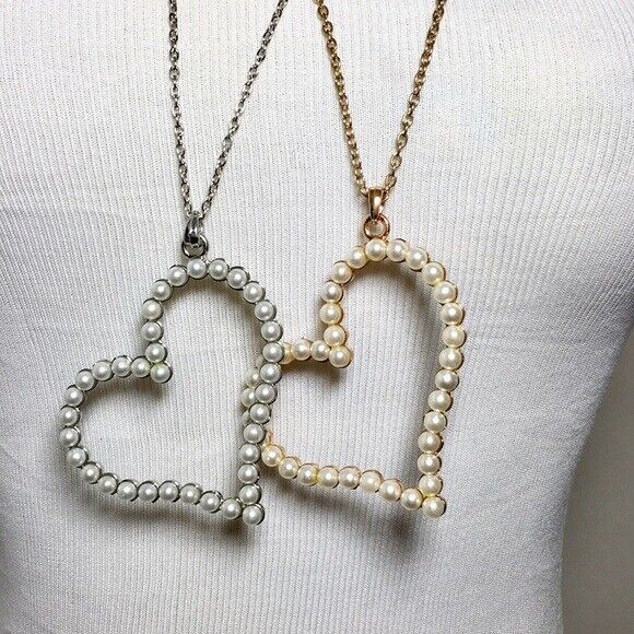 Faux Pearl Heart Shaped Necklace Color Choice - $19.00