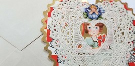 Vtg UNUSED VALENTINE CARD &amp; ENVELOPE Whitney CUTE GIRL Paper Lace NOS Di... - £12.38 GBP