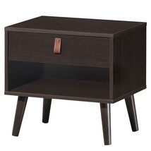 Nightstand Bedroom Table with Drawer Storage Shelf-Brown - Color: Brown - £73.49 GBP