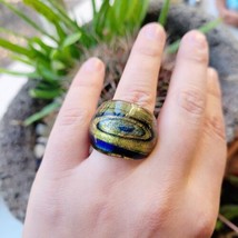 Vintage Green &amp; Blue Glass Boho Bohemian Bubble Ring, size 7.75 - $29.99