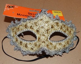 Halloween Costume Half Mask Adult Stiff Molded Gold With Silver Trim 128R - $4.49