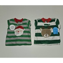 NWT 2 Pairs Christmas Footie Pajamas Lot 0-3 3 Months Reindeer Santa Carter&#39;s - £15.78 GBP