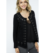 Chic Trendy Black Long Sleeve Jacket w/Eyelets Bling, Vocal  Apparel S-XL - £31.87 GBP
