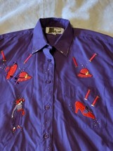 Vintage Red Hat Society Womens Shirt Medium Embroidered Beaded Purple Shipshe - £6.20 GBP