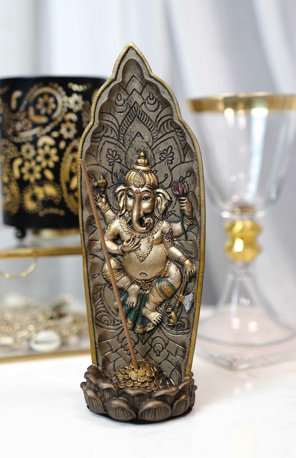 Hindu Nritya Ganapati Lord Ganesha And Vahana Mouse Incense Burner Holde... - $24.99